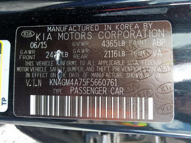 Photo 9 VIN: KNAGM4A75F5660761 - KIA OPTIMA LX 