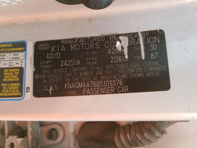 Photo 9 VIN: KNAGM4A76B5109376 - KIA OPTIMA LX 