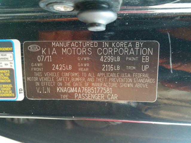 Photo 9 VIN: KNAGM4A76B5177581 - KIA OPTIMA LX 