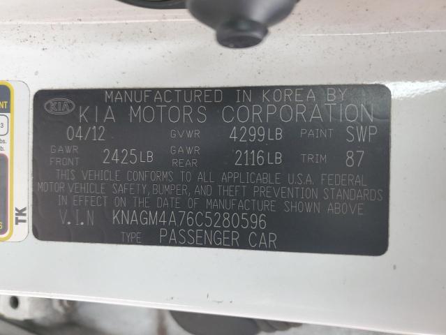 Photo 11 VIN: KNAGM4A76C5280596 - KIA OPTIMA 