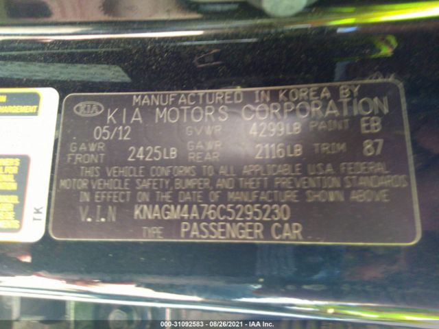 Photo 8 VIN: KNAGM4A76C5295230 - KIA OPTIMA 