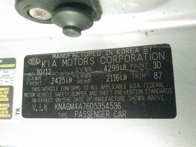 Photo 9 VIN: KNAGM4A76D5354536 - KIA OPTIMA LX 