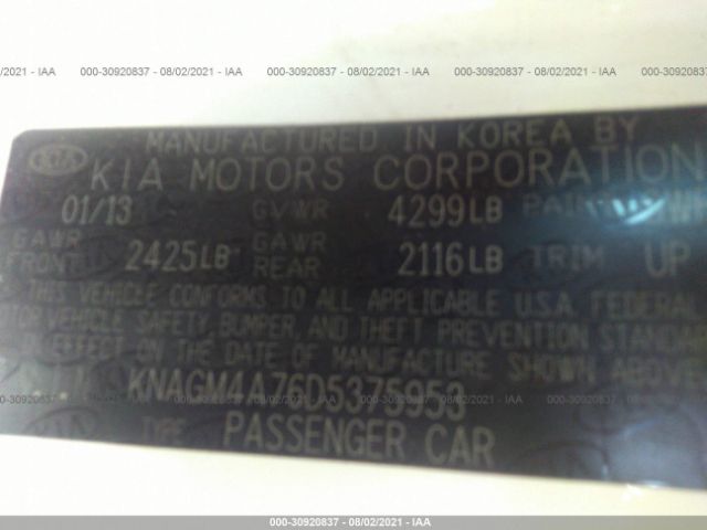 Photo 8 VIN: KNAGM4A76D5375953 - KIA OPTIMA 