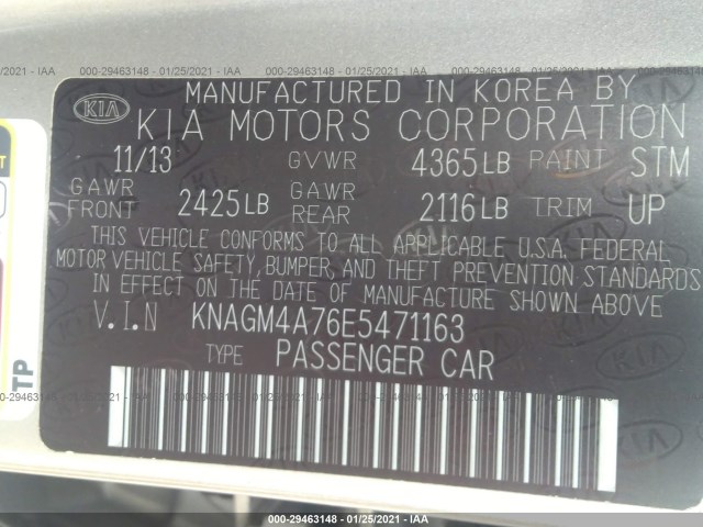 Photo 8 VIN: KNAGM4A76E5471163 - KIA OPTIMA 