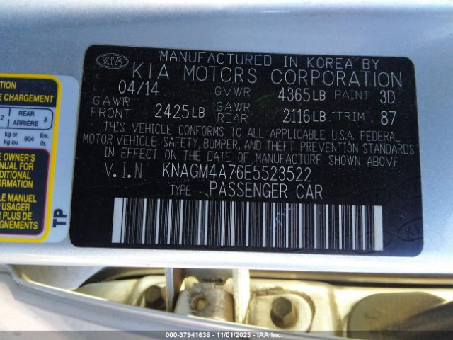 Photo 8 VIN: KNAGM4A76E5523522 - KIA OPTIMA 