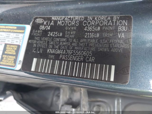 Photo 8 VIN: KNAGM4A76F5560605 - KIA OPTIMA 