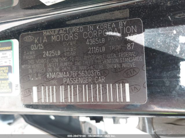 Photo 8 VIN: KNAGM4A76F5630376 - KIA OPTIMA 