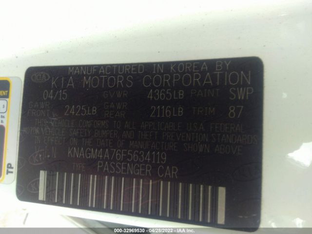 Photo 8 VIN: KNAGM4A76F5634119 - KIA OPTIMA 