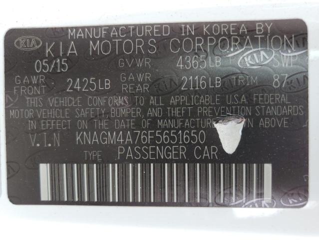 Photo 12 VIN: KNAGM4A76F5651650 - KIA OPTIMA 