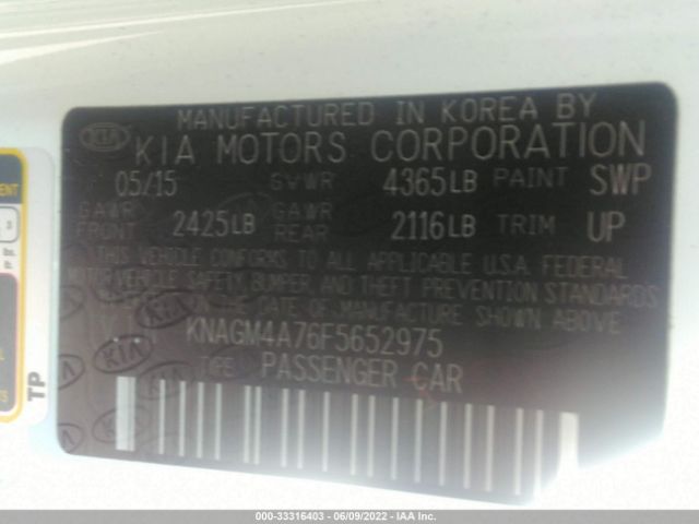 Photo 8 VIN: KNAGM4A76F5652975 - KIA OPTIMA 