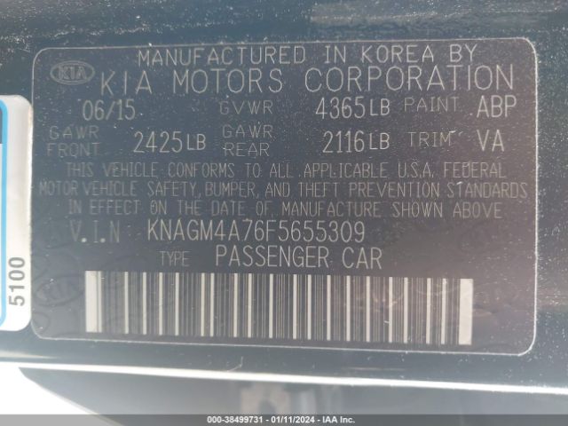 Photo 8 VIN: KNAGM4A76F5655309 - KIA OPTIMA 