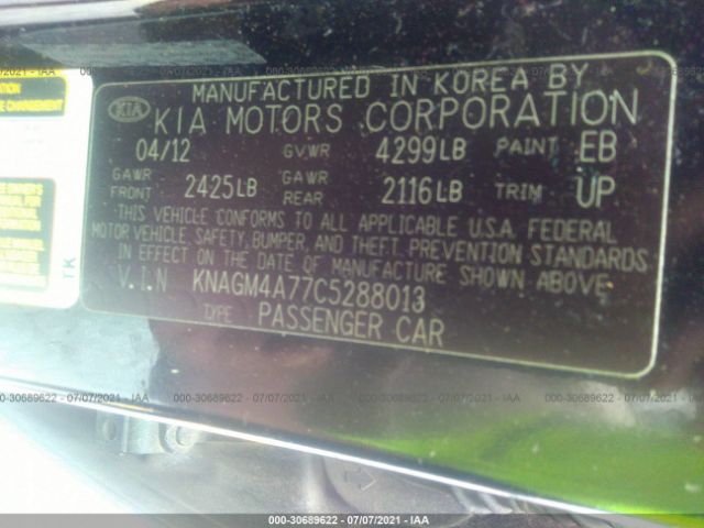 Photo 8 VIN: KNAGM4A77C5288013 - KIA OPTIMA 