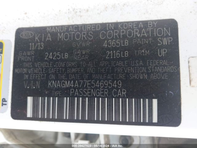 Photo 8 VIN: KNAGM4A77E5469549 - KIA OPTIMA 