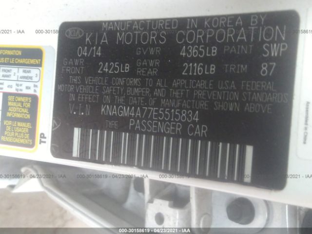 Photo 8 VIN: KNAGM4A77E5515834 - KIA OPTIMA 