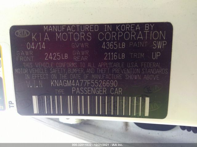 Photo 8 VIN: KNAGM4A77F5526690 - KIA OPTIMA 