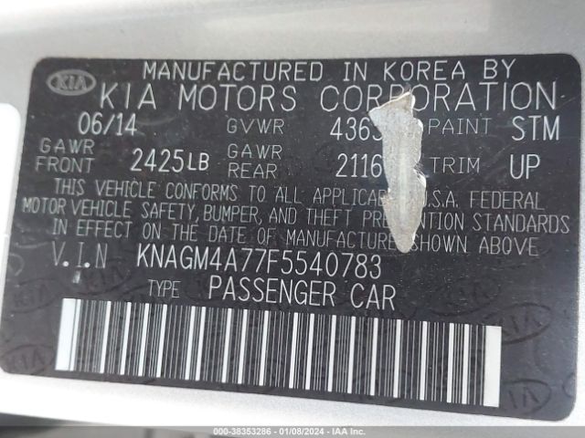 Photo 8 VIN: KNAGM4A77F5540783 - KIA OPTIMA 