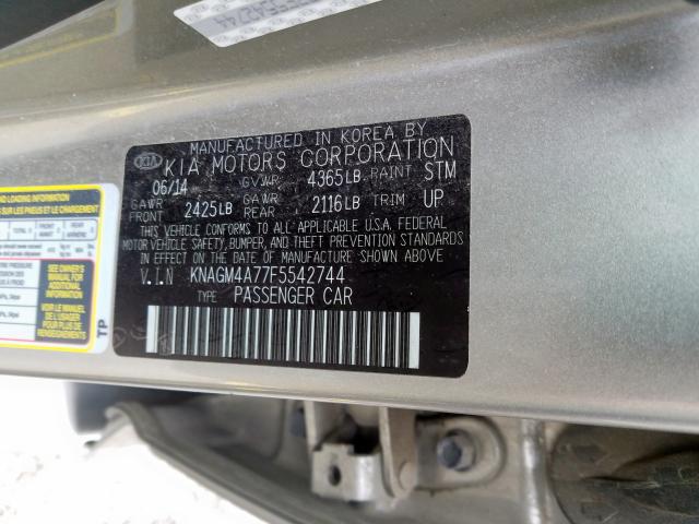 Photo 9 VIN: KNAGM4A77F5542744 - KIA OPTIMA LX 