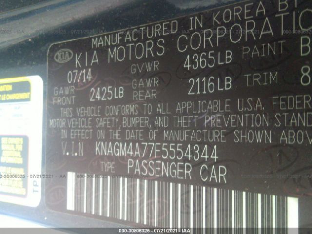 Photo 8 VIN: KNAGM4A77F5554344 - KIA OPTIMA 