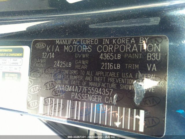 Photo 8 VIN: KNAGM4A77F5594357 - KIA OPTIMA 