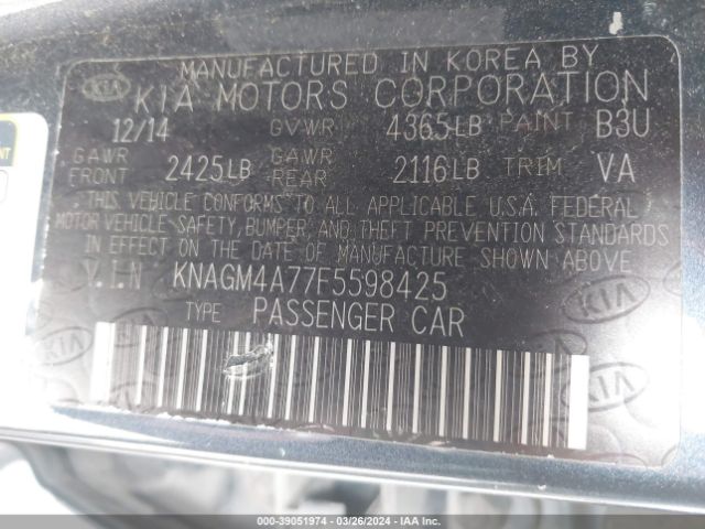 Photo 8 VIN: KNAGM4A77F5598425 - KIA OPTIMA 