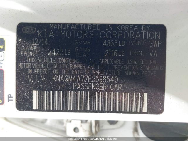 Photo 8 VIN: KNAGM4A77F5598540 - KIA OPTIMA 