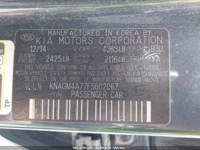 Photo 8 VIN: KNAGM4A77F5602067 - KIA OPTIMA 