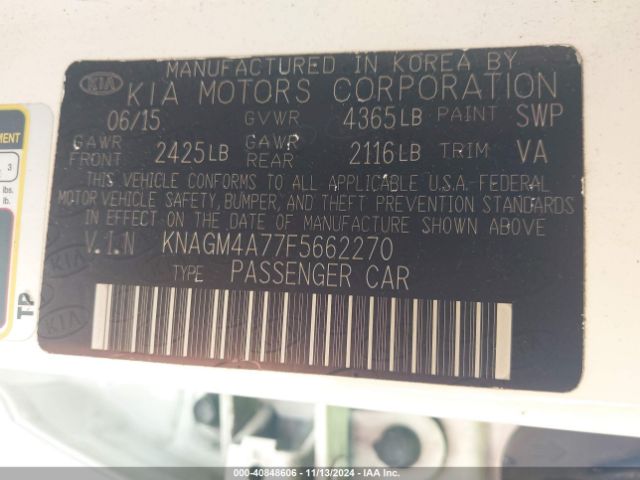 Photo 8 VIN: KNAGM4A77F5662270 - KIA OPTIMA 