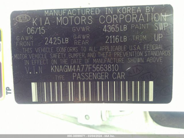 Photo 8 VIN: KNAGM4A77F5663810 - KIA OPTIMA 