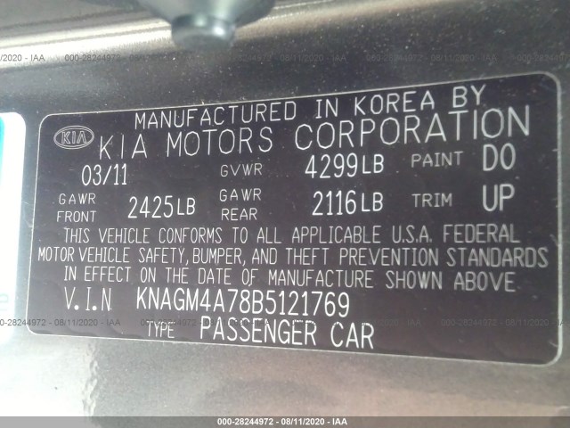 Photo 8 VIN: KNAGM4A78B5121769 - KIA OPTIMA 