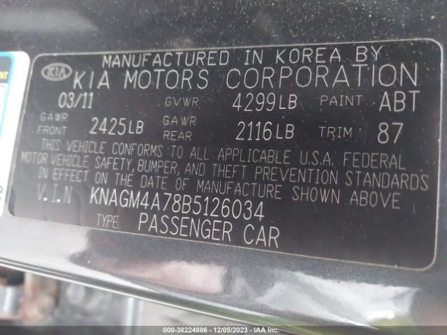 Photo 8 VIN: KNAGM4A78B5126034 - KIA OPTIMA 