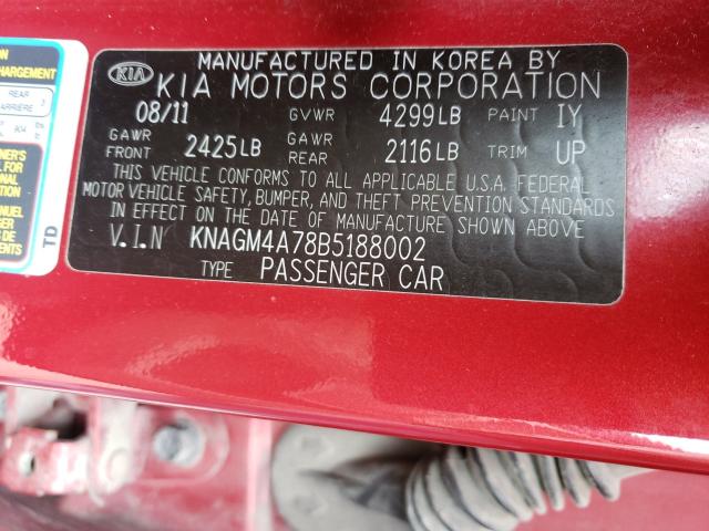 Photo 9 VIN: KNAGM4A78B5188002 - KIA OPTIMA LX 