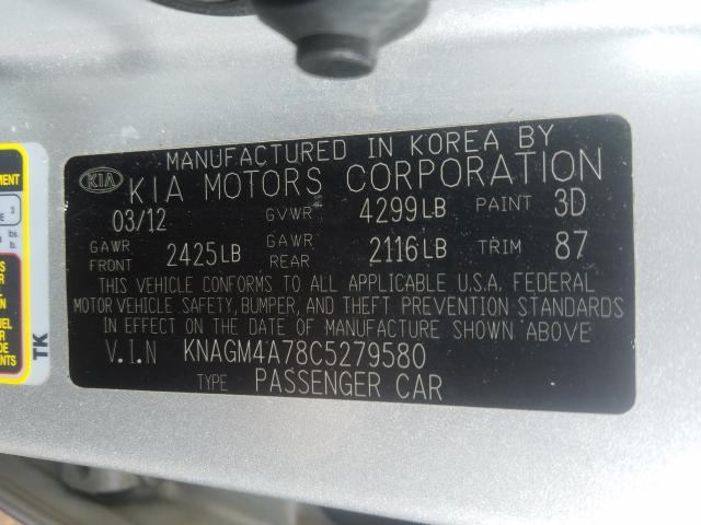 Photo 9 VIN: KNAGM4A78C5279580 - KIA OPTIMA LX 