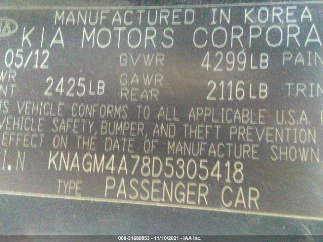 Photo 8 VIN: KNAGM4A78D5305418 - KIA OPTIMA 