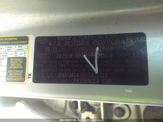 Photo 8 VIN: KNAGM4A78D5423713 - KIA OPTIMA 