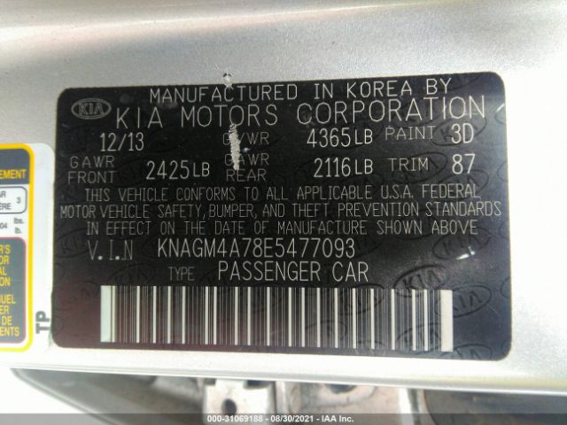 Photo 8 VIN: KNAGM4A78E5477093 - KIA OPTIMA 