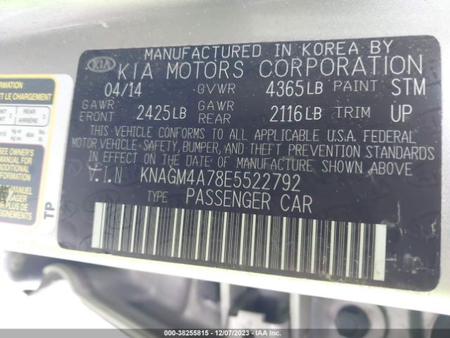 Photo 8 VIN: KNAGM4A78E5522792 - KIA OPTIMA 