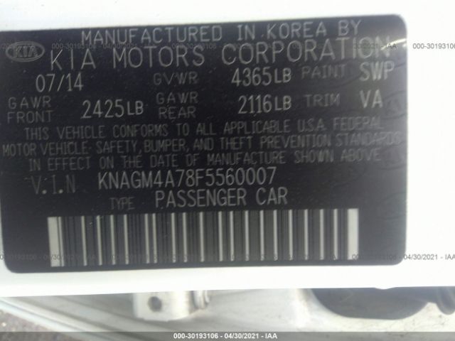 Photo 8 VIN: KNAGM4A78F5560007 - KIA OPTIMA 