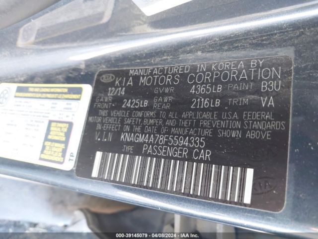 Photo 8 VIN: KNAGM4A78F5594335 - KIA OPTIMA 