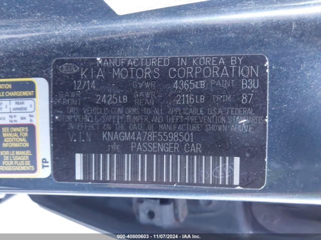 Photo 8 VIN: KNAGM4A78F5598501 - KIA OPTIMA 