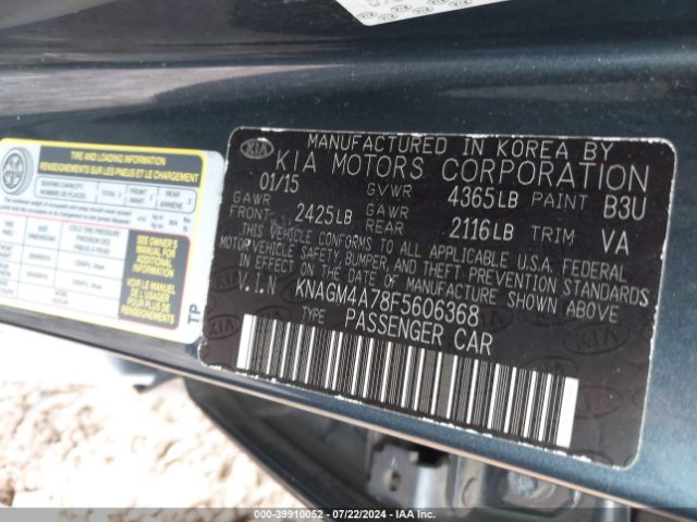 Photo 8 VIN: KNAGM4A78F5606368 - KIA OPTIMA 