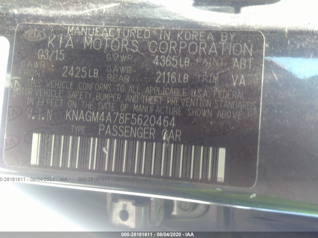 Photo 8 VIN: KNAGM4A78F5620464 - KIA OPTIMA 