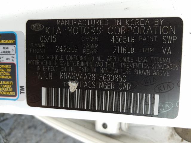 Photo 9 VIN: KNAGM4A78F5630850 - KIA OPTIMA LX 