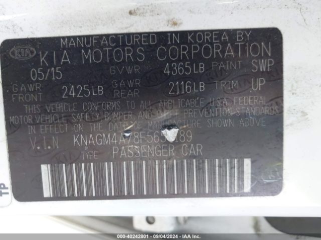 Photo 8 VIN: KNAGM4A78F5650189 - KIA OPTIMA 