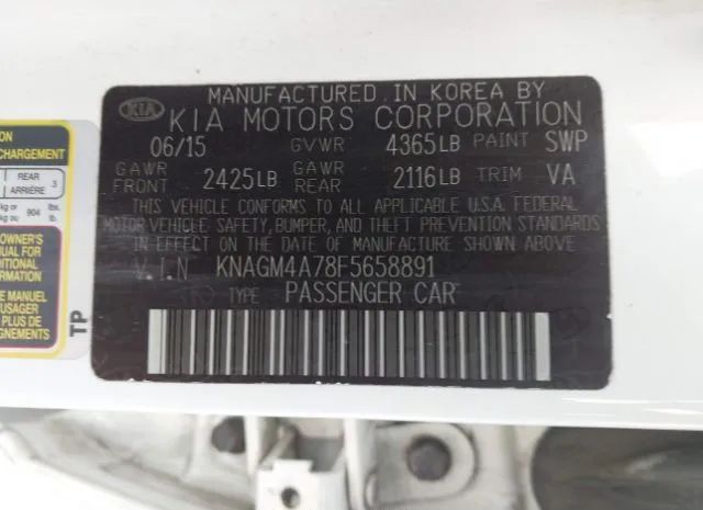 Photo 8 VIN: KNAGM4A78F5658891 - KIA OPTIMA 