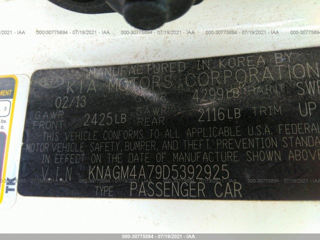 Photo 8 VIN: KNAGM4A79D5392925 - KIA OPTIMA 