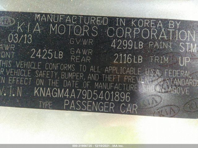 Photo 8 VIN: KNAGM4A79D5401896 - KIA OPTIMA 