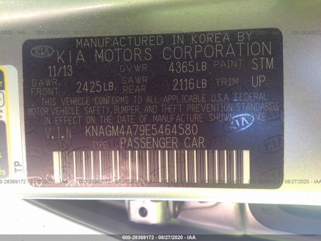 Photo 8 VIN: KNAGM4A79E5464580 - KIA OPTIMA 