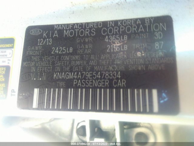 Photo 8 VIN: KNAGM4A79E5478334 - KIA OPTIMA 