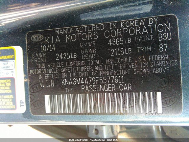 Photo 8 VIN: KNAGM4A79F5577611 - KIA OPTIMA 