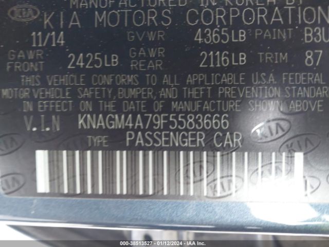 Photo 8 VIN: KNAGM4A79F5583666 - KIA OPTIMA 